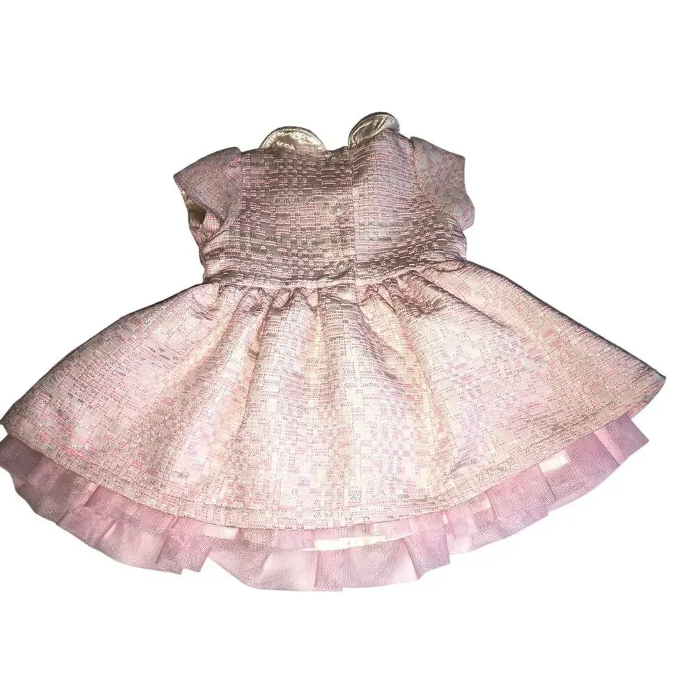 Pink Silver Baby Dress Size 6-9mths Ruffle Hem Collar Short Sleeve Underpants
